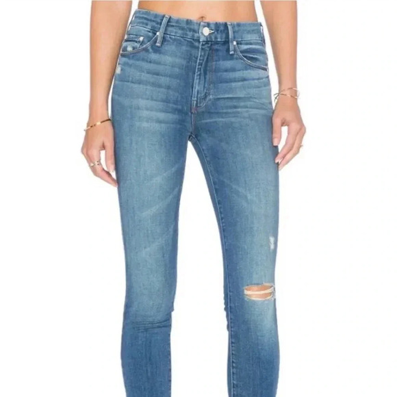 MOTHER Women’s High Waisted Looker Crop Wash Let’s Kick It Denim Jeans Pants 28 - Picture 1 of 16